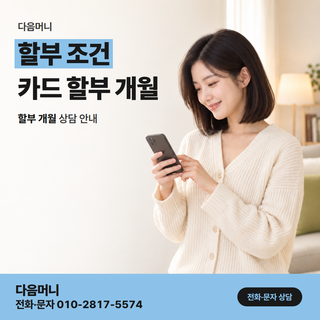 다음머니 보증금 신용카드 대출 보증금으로 쓸 금액의 할부 개월과 매달 결제 금액